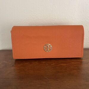 Tory Burch Eyeglasses Sunglasses Case‎ Faux Leather Textured Orange